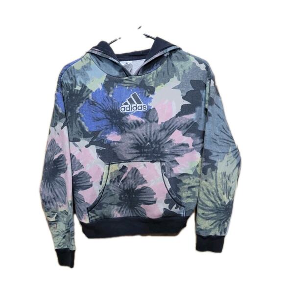 ADIDAS Floral Hoodie Girls Medium Tropical All Over Print - Picture 1 of 8